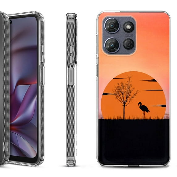 Shockproof Protective Phone Case for Motorola Moto G 5G 2025, by OneToughShield - Sunset Flamingo