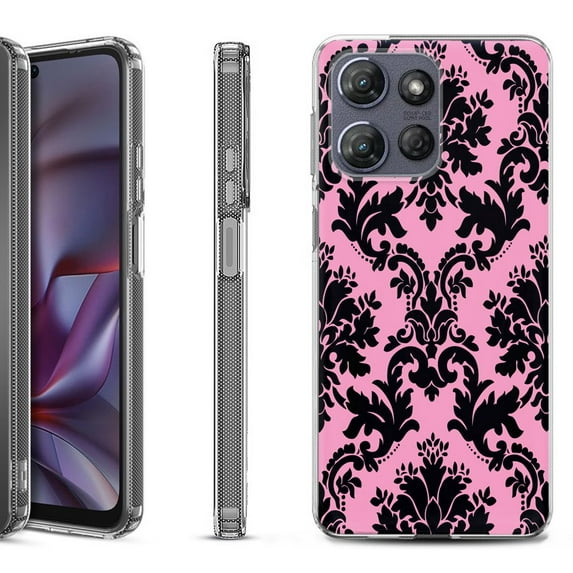 Shockproof Protective Phone Case for Motorola Moto G 5G 2025, by OneToughShield - Victorian Pink/Black