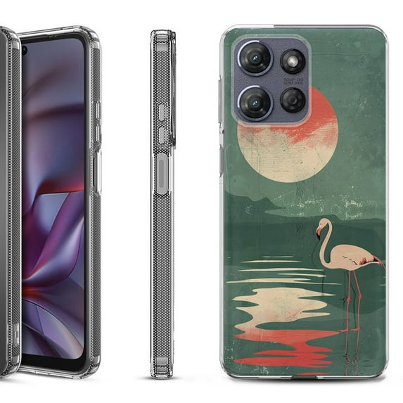 Shockproof Protective Phone Case for Motorola Moto G Play 2026, by OneToughShield - Flamingo Sunset