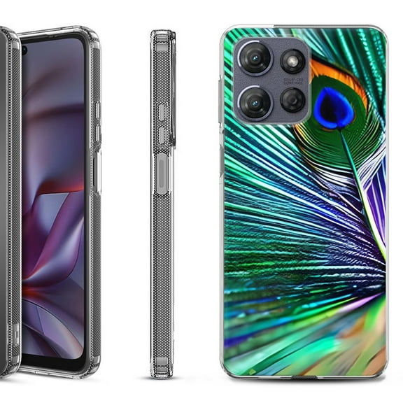 Shockproof Protective Phone Case for Motorola Moto G Play 2026, by OneToughShield - Peacock Feather