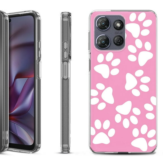 Shockproof Protective Phone Case for Motorola Moto G Play 2026, by OneToughShield - Pet Paw/ Pink