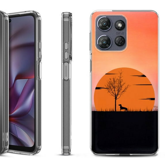 Shockproof Protective Phone Case for Motorola Moto G Play 2026, by OneToughShield - Sunset Dachshund