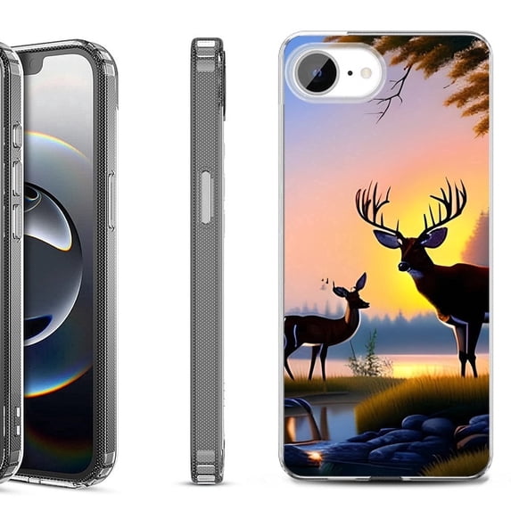 Shockproof Protective Phone Case for iPhone 16e, by OneToughShield - Deer Sunset