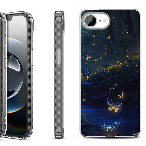 Shockproof Protective Phone Case for iPhone 16e, by OneToughShield - Fireflies Butterfly