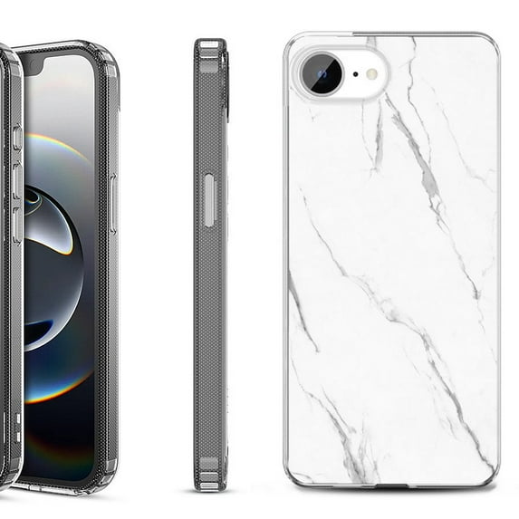 Shockproof Protective Phone Case for iPhone 16e, by OneToughShield - Marble / White