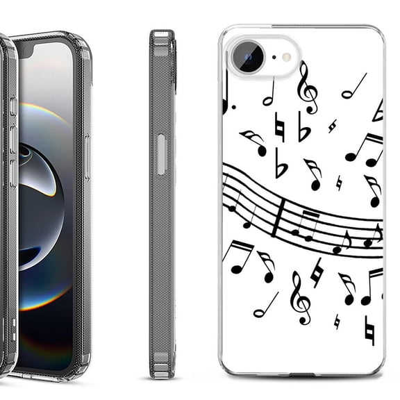 Shockproof Protective Phone Case for iPhone 16e, by OneToughShield - Music Notes / White