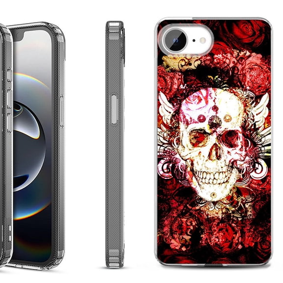 Shockproof Protective Phone Case for iPhone 16e, by OneToughShield - Rose Skull
