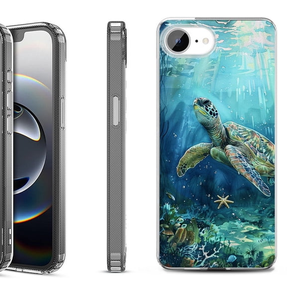 Shockproof Protective Phone Case for iPhone 16e, by OneToughShield - Sea Turtle Undersea