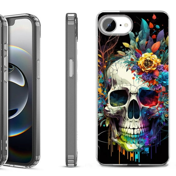 Shockproof Protective Phone Case for iPhone 16e, by OneToughShield - Skull Flower