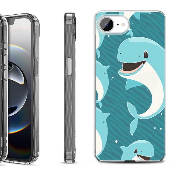 Shockproof Protective Phone Case for iPhone 16e, by OneToughShield - Smiling Dolphin