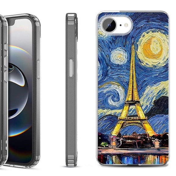 Shockproof Protective Phone Case for iPhone 16e, by OneToughShield - Starry Night Eiffel