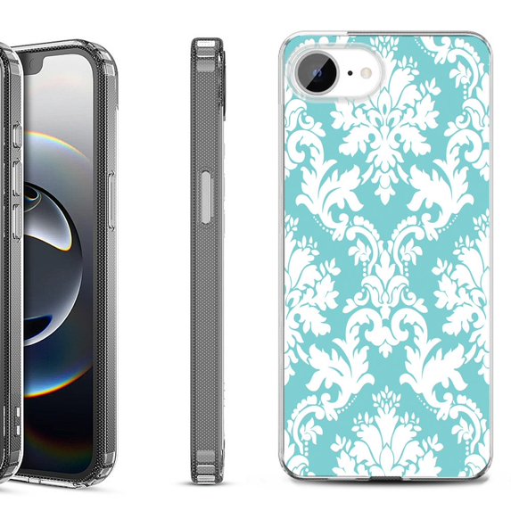 Shockproof Protective Phone Case for iPhone 16e, by OneToughShield - Victorian White/Teal