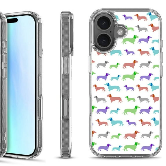 For iPhone 17 Shockproof Protective Phone Case, by OneToughShield - Colorful Dachshund/Puppy