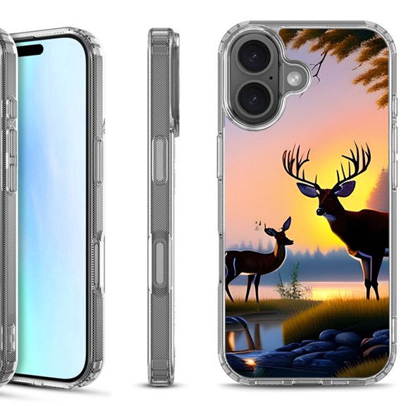For iPhone 17 Shockproof Protective Phone Case, by OneToughShield - Deer Sunset