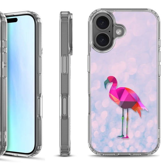 For iPhone 17 Shockproof Protective Phone Case, by OneToughShield - Flamingo / Polygon