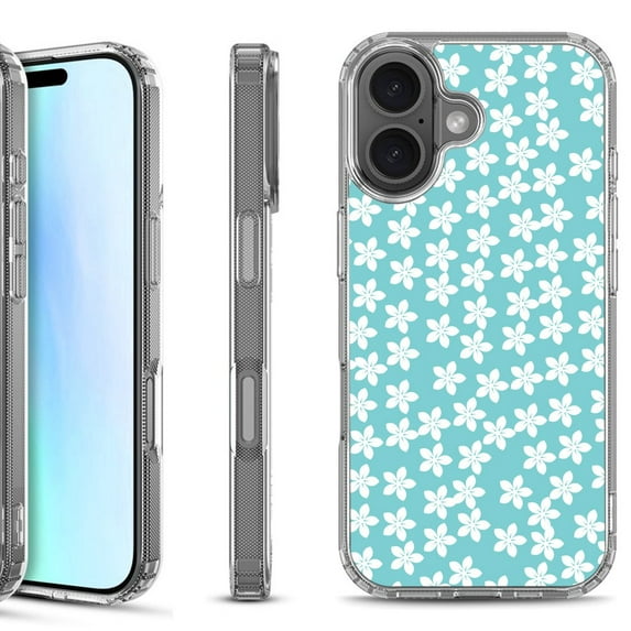 For iPhone 17 Shockproof Protective Phone Case, by OneToughShield - Flower/Teal