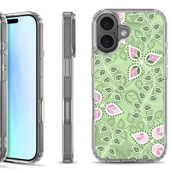 For iPhone 17 Shockproof Protective Phone Case, by OneToughShield - Leaf Pink Green