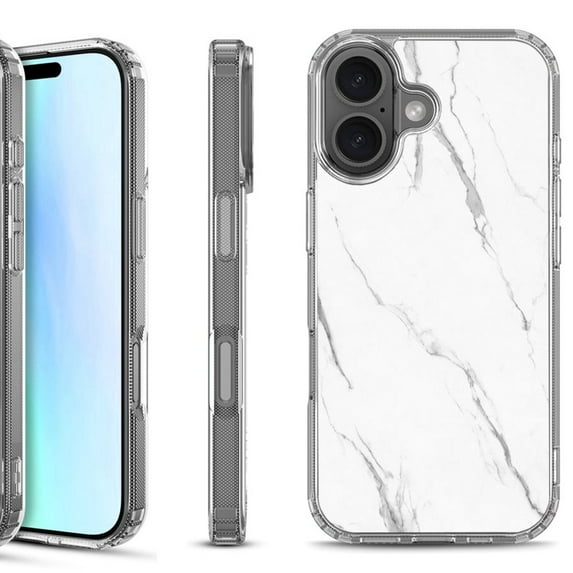 For iPhone 17 Shockproof Protective Phone Case, by OneToughShield - Marble / White