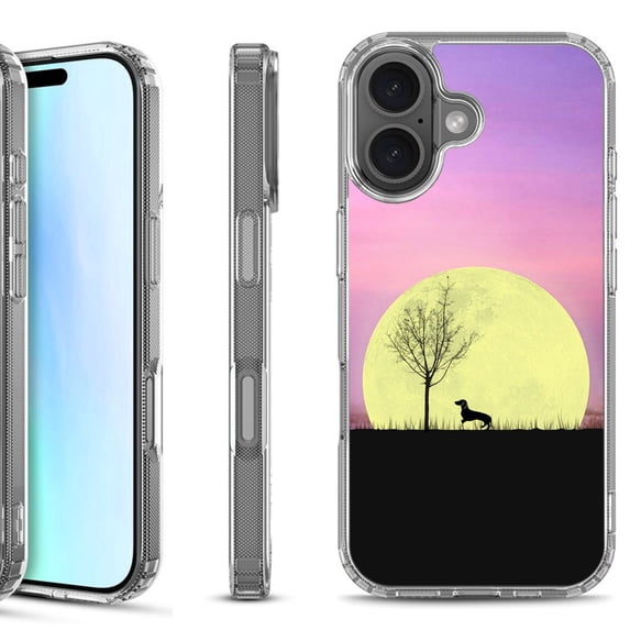 For iPhone 17 Shockproof Protective Phone Case, by OneToughShield - Moonlight Dachshund