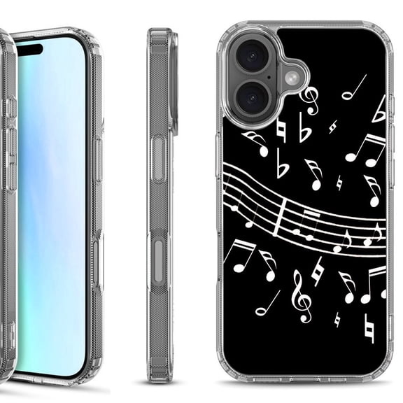 For iPhone 17 Shockproof Protective Phone Case, by OneToughShield - Music Notes / Black