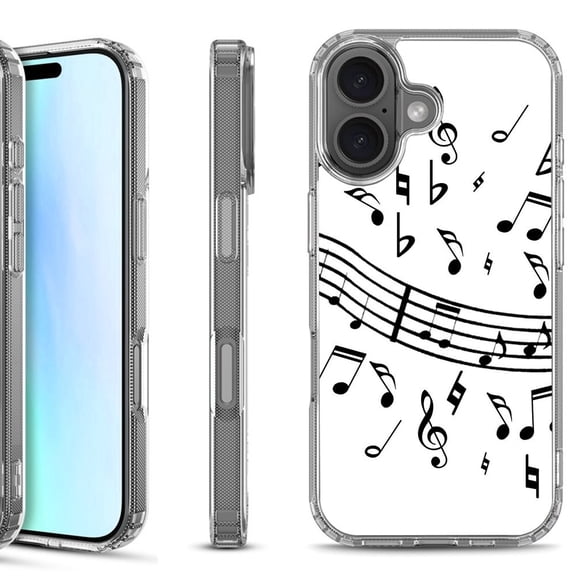 For iPhone 17 Shockproof Protective Phone Case, by OneToughShield - Music Notes / White