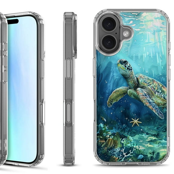 For iPhone 17 Shockproof Protective Phone Case, by OneToughShield - Sea Turtle Undersea