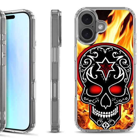 For iPhone 17 Shockproof Protective Phone Case, by OneToughShield - Skull Flames