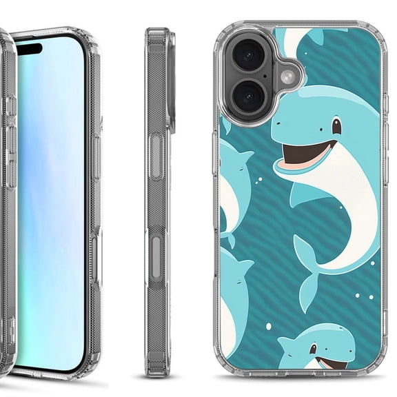 For iPhone 17 Shockproof Protective Phone Case, by OneToughShield - Smiling Dolphin