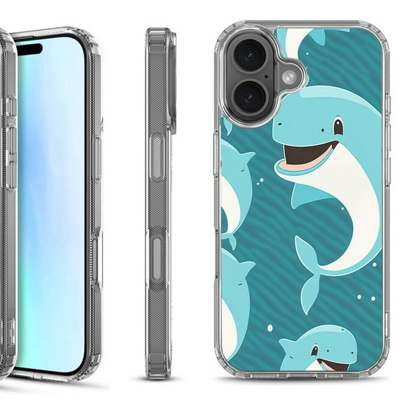 For iPhone 17 Shockproof Protective Phone Case, by OneToughShield - Smiling Dolphin