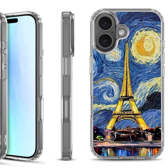 For iPhone 17 Shockproof Protective Phone Case, by OneToughShield - Starry Night Eiffel