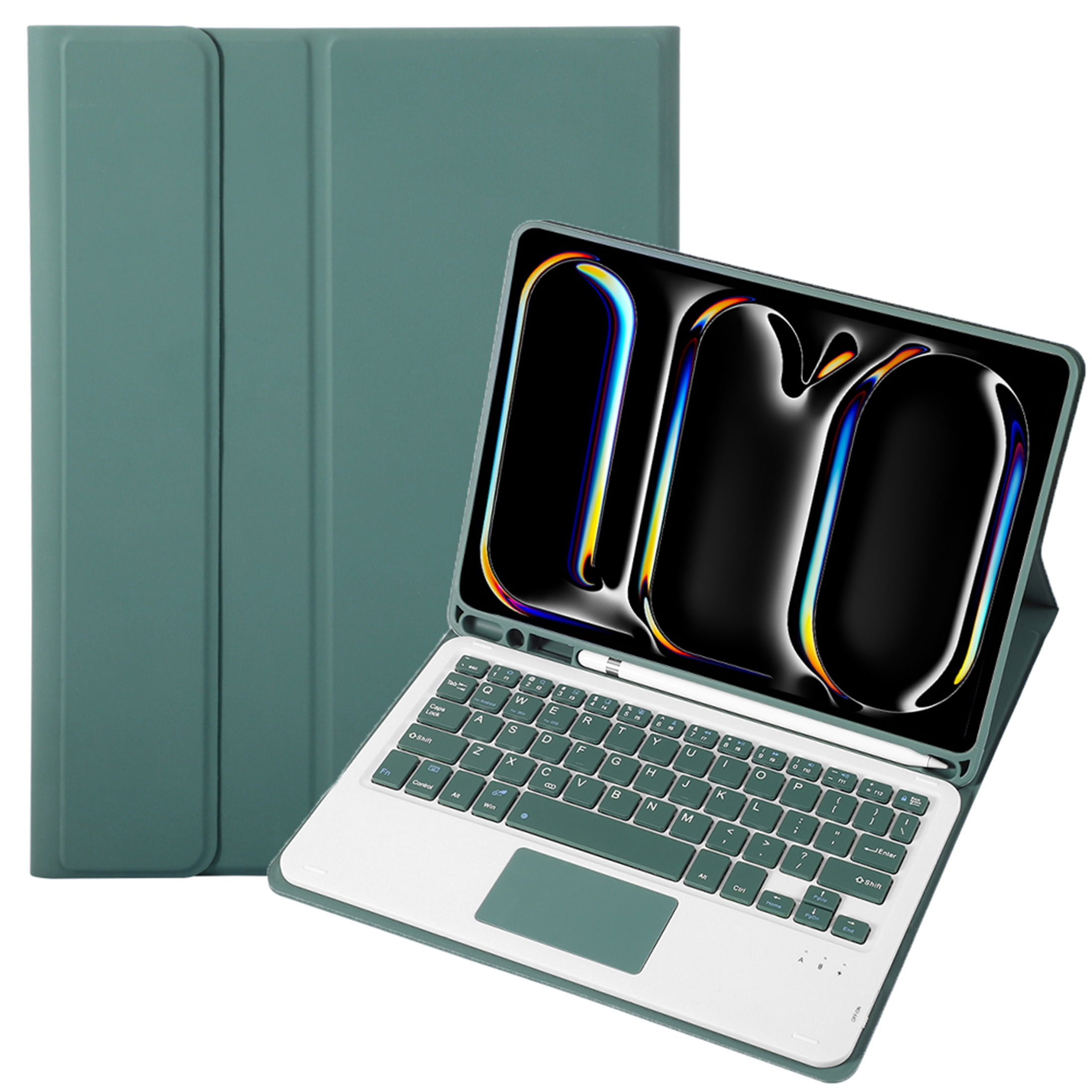 Shockproof Smart Stand Case with Pencil Holder Bluetooth Touchpad Keyboard for iPad 10th Gen 10.9 inch 2022 Dark Green