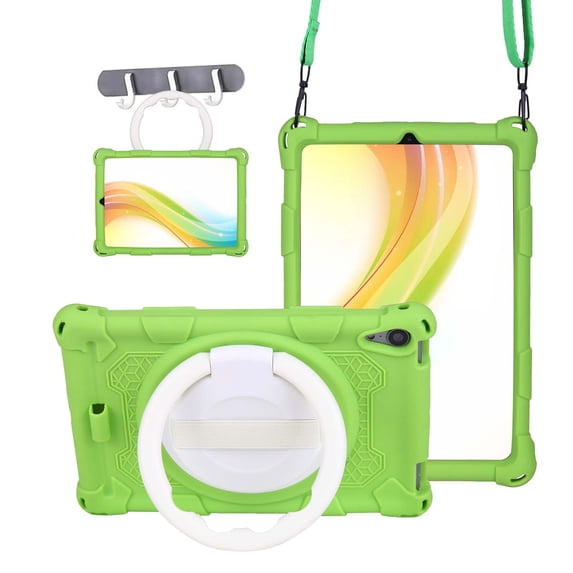 Shockproof Soft TPU Rugged Case for iPad Mini 7 (A17 Pro) 2024 / Mini 6 2021 8.3", With Rotating Handle Kickstand/Pencil Holder/Carrying Shoulder Strap/Stretchy Hand Strap,Green