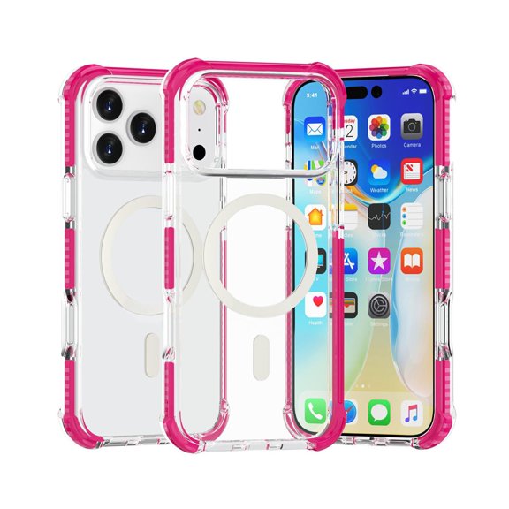 Shockproof TPU Mesh Sport Case for iPhone 17 Pro Max with Wireless Charging - Pink