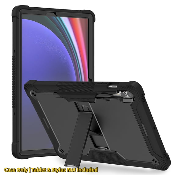 Shockproof Tablet Case Suitable for Samsung Galaxy Tab S9 FE Plus / S9 Plus / S10 Plus 12.4 Inch, Built-in Stand, Side Pen Slot, Raised Camera Protection, Black/Red/Rose Gold