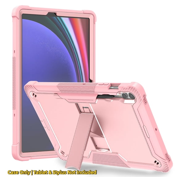 Shockproof Tablet Case Suitable for Samsung Galaxy Tab S9 FE Plus / S9 Plus / S10 Plus 12.4 Inch, Built-in Stand, Side Pen Slot, Raised Camera Protection, Black/Red/Rose Gold