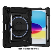 Shockproof Tablet Case for iPad 10th 10.9 inch 2022, Compatible with iPad 11th A16 11 inch 2025, with 360  Rotatable Hand Strap Stand, Includes Adjustable Shoulder Strap - Black