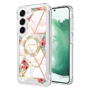 Shockproof Tough Snap-on Case with Ring Grip for Samsung Galaxy S24 FE - Marble Pink