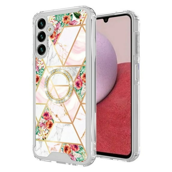 Shockproof Tough Snap-on Case with Ring Grip for Samsung Galaxy S25 - Marble Pink