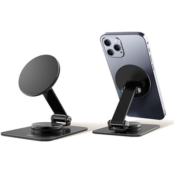 YJJSKKEJI Magnetic Phone Stand Compatible with MagSafe for iPhone 16, Foldable Cell Phone Stand for Desk with 360Rotation Base, Compatible for MagSafe Case and iPhone 16 15 14 13 12 Series