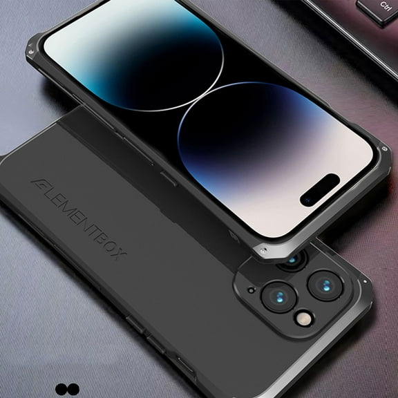 Shockproof for iPhone 14 Pro Case, Heavy Duty Stainless Steel Metal Frame + PC Back Back Cover Military Grade 10ft Drop Tested Slim Fit Case Cover for iPhone 14 Pro 6.1",Black