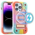 thumbnail image 1 of Shockproof for iPhone 14 Pro Max Case Compatible with MagSafe Wireless Charging Heavy Duty TPU Bumper Clear Back Cover with Kickstand Military Grade For iPhone 14 Pro Max, Multi-Color, 1 of 6