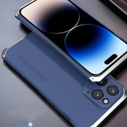 Shockproof for iPhone 14 Pro Max Case, Heavy Duty Stainless Steel Metal Frame + PC Back Back Cover Military Grade 10ft Drop Tested Slim Fit Case Cover for iPhone 14 Pro Max,Bluesilver