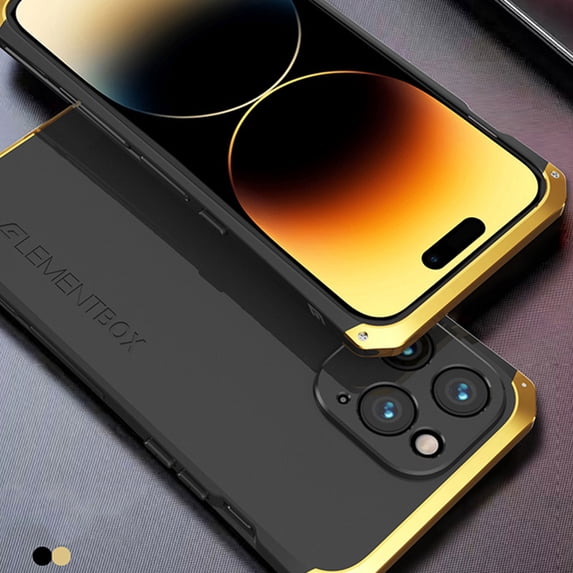 Shockproof for iPhone 16 Case, Heavy Duty Stainless Steel Metal Frame + PC Back Back Cover Military Grade 10ft Drop Tested Slim Fit Case Cover for iPhone 16, Blackgold
