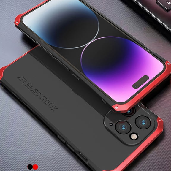 Shockproof for iPhone 16 Pro Max Case, Heavy Duty Stainless Steel Metal Frame + PC Back Back Cover Military Grade 10ft Drop Tested Slim Fit Case Cover for iPhone 16 Pro Max, Blackred