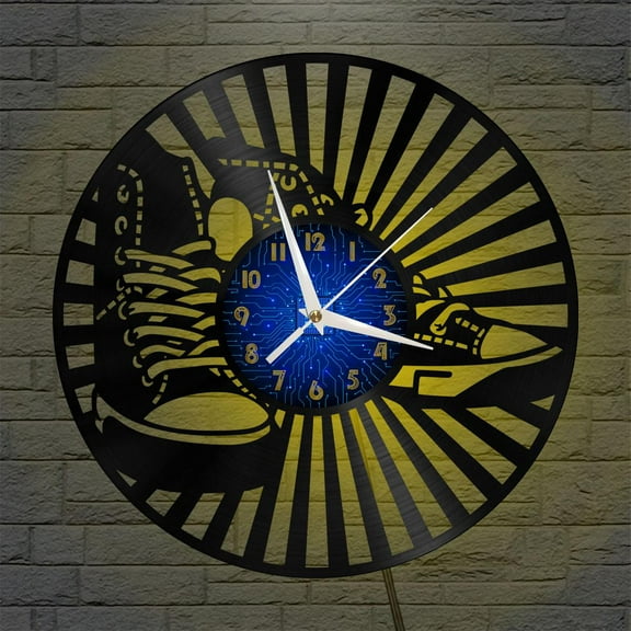 Shoe 12 Inch Vinyl Record Wall Clock - Silent, Creative, and Unique Clock for Living Room, Entryway, or Bedroom Decor - Perfect Gift Idea(12 inchs B with LED)