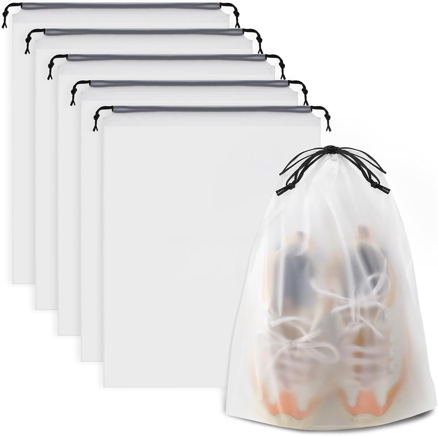 Shoe Bags for Travel, 5 PCS Large Transparent Travel Shoe Bags for Packing, Clear Drawstring Travel Shoe Storage Bag, Portable Shoes Organizer Pouch with Rope for Men and Women （17.3" X 12.6"）
