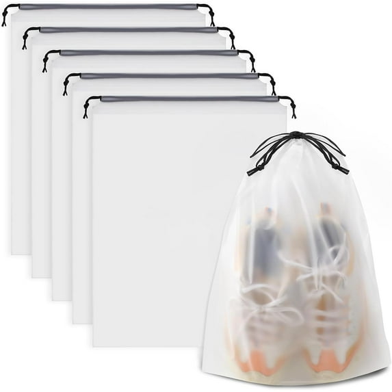 Shoe Bags for Travel, 5 PCS Large Transparent Travel Shoe Bags for Packing, Clear Drawstring Travel Shoe Storage Bag, Portable Shoes Organizer Pouch with Rope for Men and Women (17.3" X 12.6")
