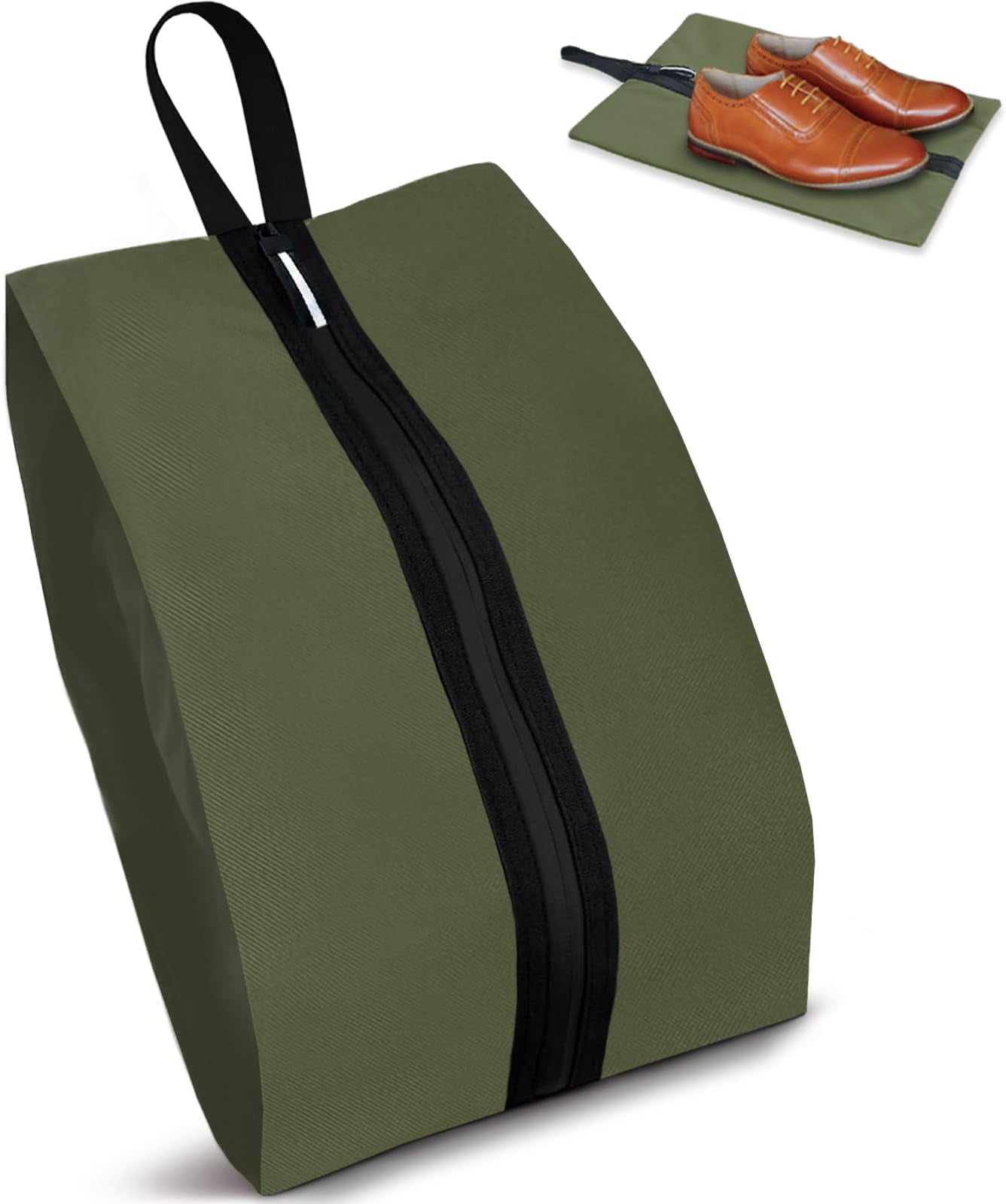 Shoe Bags for Travel  Odor Absorbing Lightweight Golf Soccer Shoe Storage Organizer Pouch with Smooth Zipper and Handle, Portable Travel Essentials (Dark Green, 1-Pack)