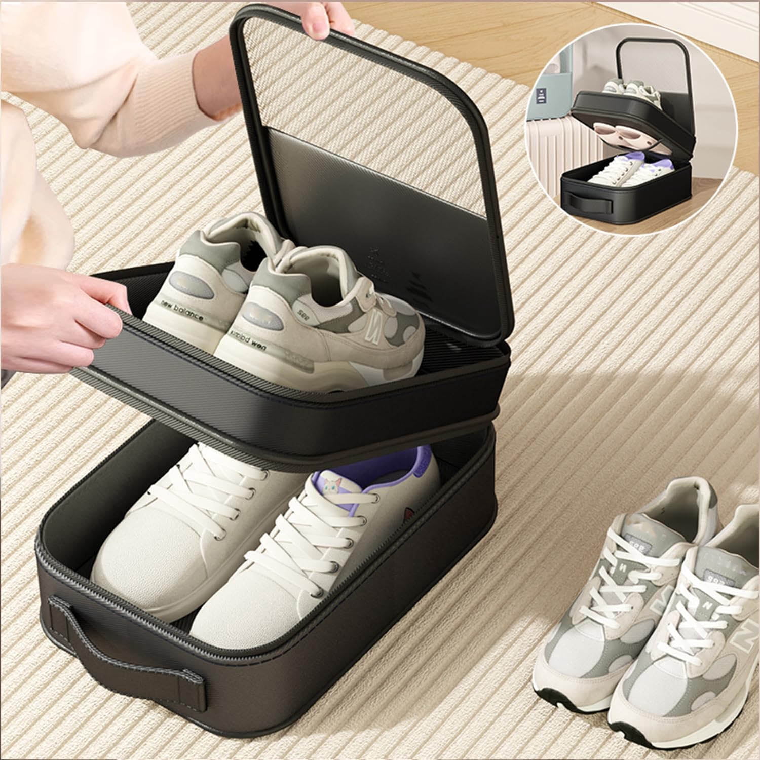 Shoe Bags for Travel - Holds 3 Pair of Shoes, Portable Storage Bag Organizer, Travel Luggage Shoe Organizer (Black)
