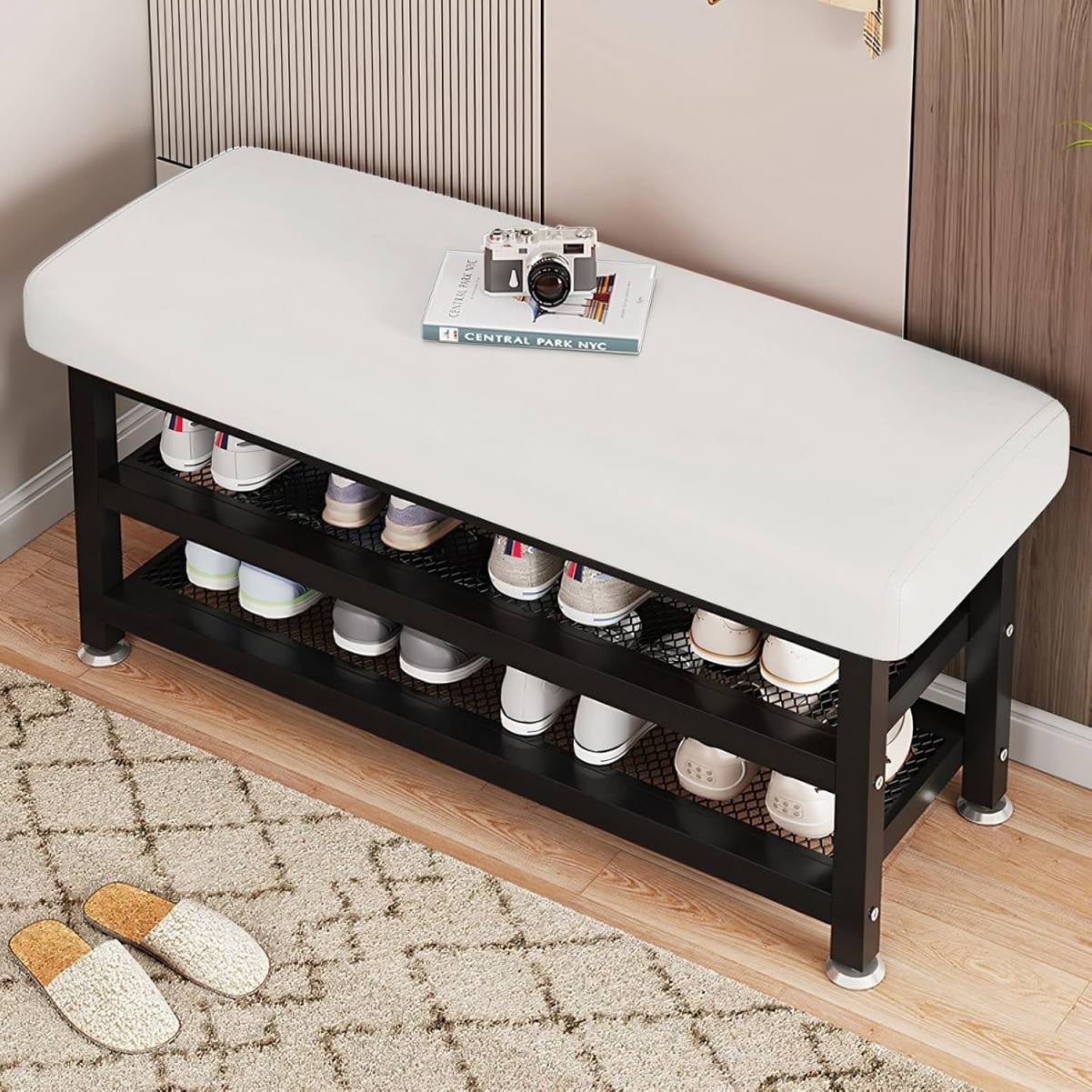 Shoe Bench, 2-Tier Shoe Rack, Shoe Organizer Storage Bench, 39.4 Inches ...